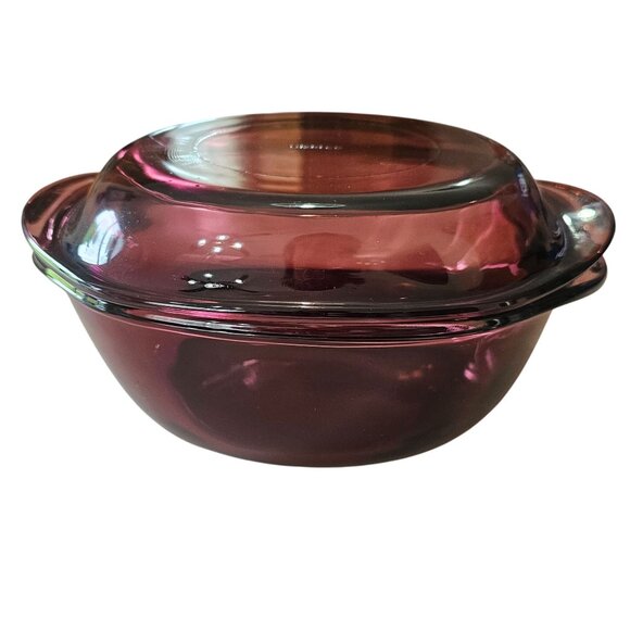 Vintage 1.5 Qt Casserole Dish With Lid Amethyst Purple Glass Made In Mexico - Picture 1 of 11